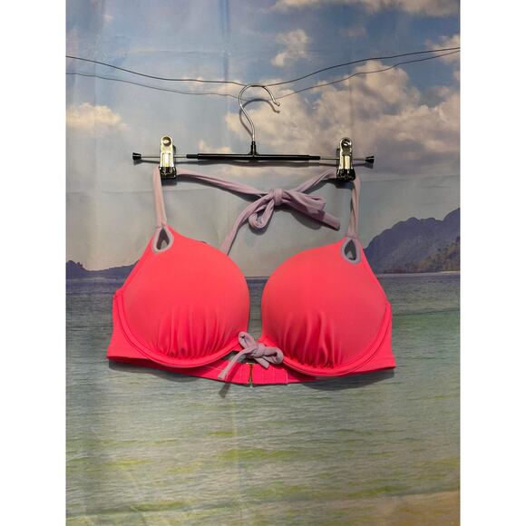 Victoria's Secret Bikini Halter Top Bright Pink Purple accents size 34C - Picture 1 of 7